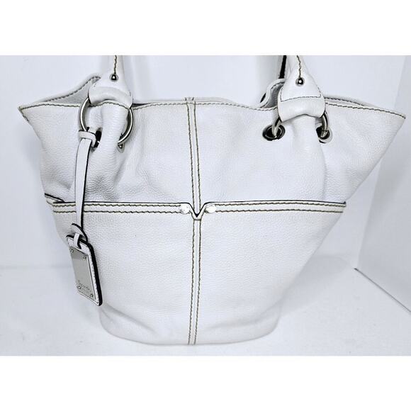 TIGNANELLO White Soft Pebble Leather Shoulder Bag Handbag Multi-pocket - Picture 2 of 14